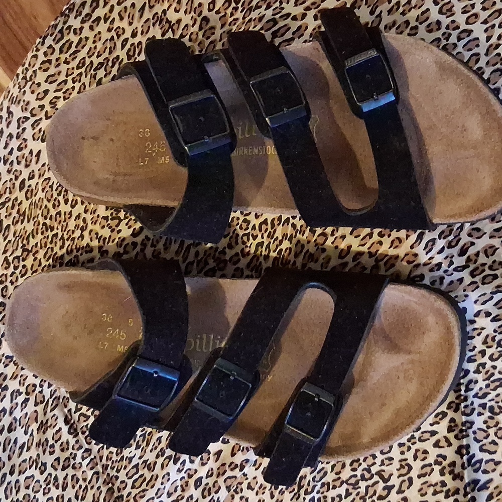 Birkenstock/Papillo Black Velvet "Florida" Sandals, Size 38, Narrow.